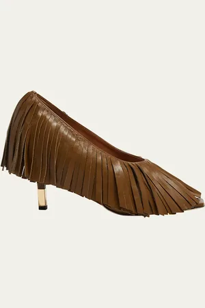 Chloé Mona Leather Fringe Peep-Toe Pumps