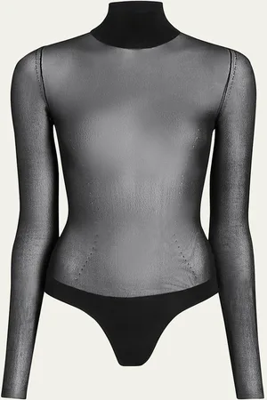 Khaite Tallin Sheer Mesh Turtleneck Bodysuit