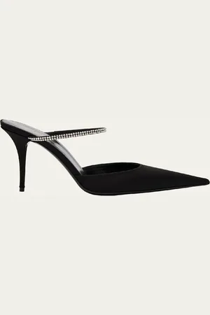 Saint Laurent Barbara Crystal-Embellished Satin Mule Pumps