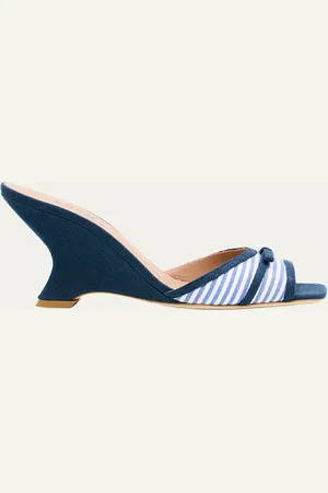 MALONE SOULIERS X Tabitha Simmons Isla Striped Bow Mule Wedge Sandals