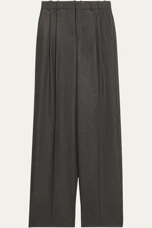 Saint Laurent Wide-Leg Tailored Pants with Pleating