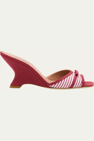 MALONE SOULIERS X Tabitha Simmons Isla Striped Bow Mule Wedge Sandals