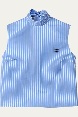 Miu Miu Stripe Boxy Top with Neck Tie
