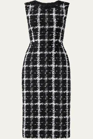 Carolina Herrera Metallic Check Tweed Sleeveless Midi Dress