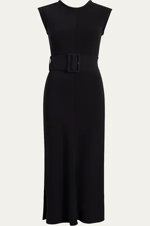 Another Tomorrow Belted Bias Midi Dress