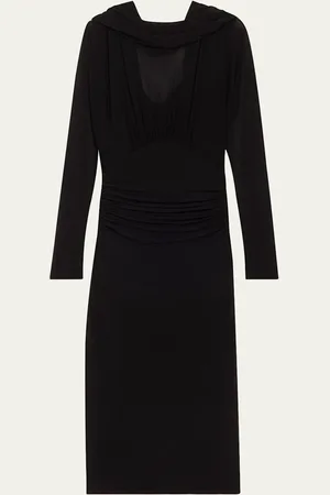 Saint Laurent Cowl-Neck Gathered Midi Dress