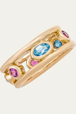 Audrey C. Jewels 14K Yellow Crown Ring with Pink Tourmaline and Blue Topaz