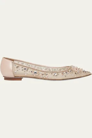 RENE CAOVILLA Crystal Embroidered Mesh Ballerina Flats