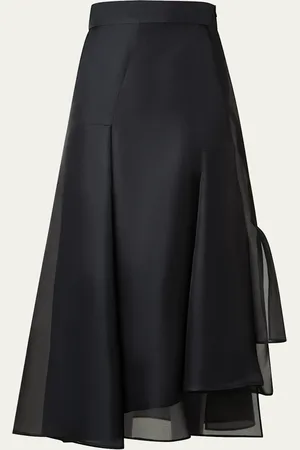 AKRIS Asymmetric Pleated Silk Organza Midi Skirt