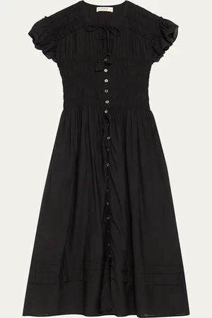 SEA Nomi Smocked Flutter-Sleeve Midi Dress