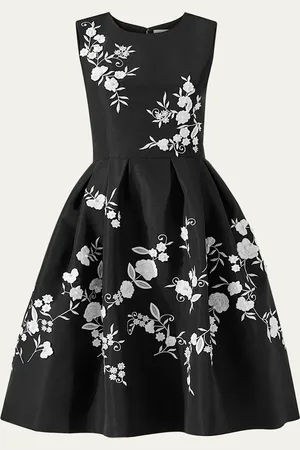 Carolina Herrera Floral Embroidered Sleeveless Fit-&-Flare Dress