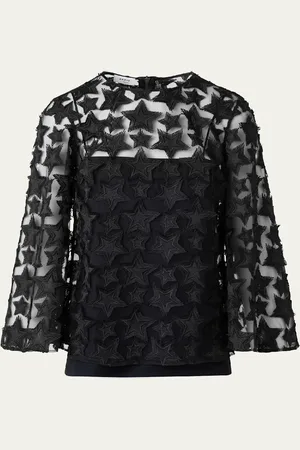 AKRIS 3D Star Embroidery Tulle Loose Blouse