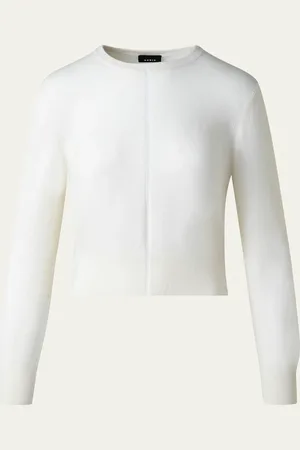 AKRIS Front Fine Sheer Stripe Cashmere Sweater