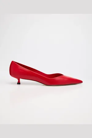 Stuart Weitzman Eva Leather Kitten-Heel Pumps