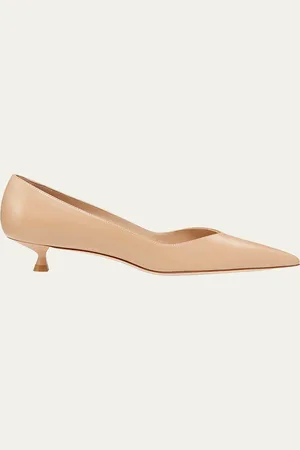 Stuart Weitzman Eva Leather Kitten-Heel Pumps