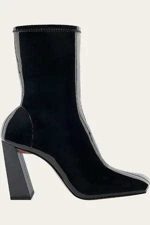Amina Muaddi Marine Calfskin Stretch Booties