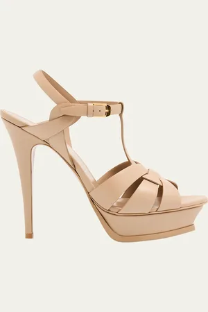Saint Laurent Tribute Leather T-Strap Platform Sandals