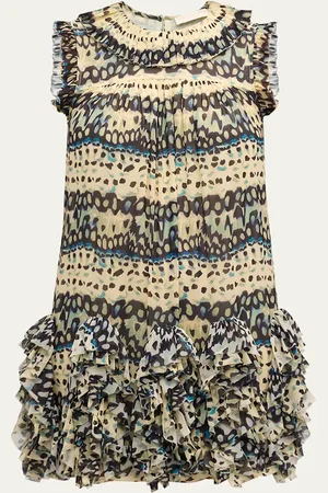 ULLA JOHNSON Miri Abstract-Print Ruffle Silk Mini Dress