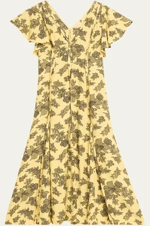 ULLA JOHNSON Evette Seamed Floral-Print Midi Dress