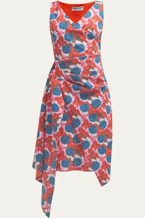 CHIARA BONI Pleated Floral-Print Bodycon Dress