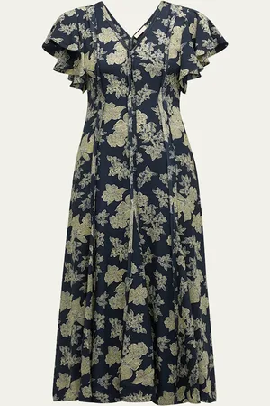 ULLA JOHNSON Evette Seamed Floral-Print Midi Dress