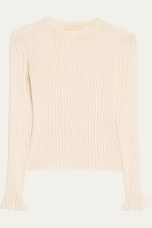 ULLA JOHNSON Aster Ribbed Ruffle-Cuff Top