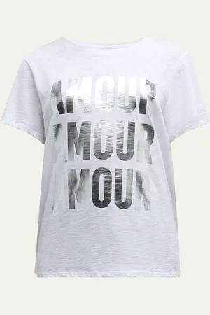 Cinq A Sept Amour Foiled Print Short-Sleeve Cotton Tee