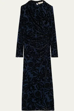 SEA Alia Mock-Neck Burnout Velvet Midi Dress