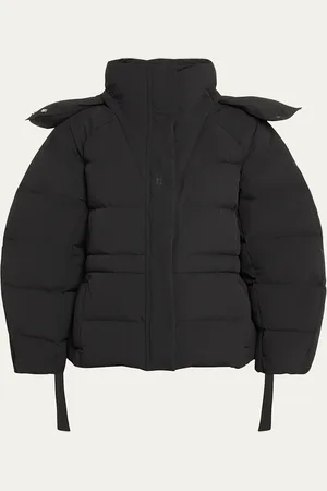 Ganni Oversized Seersucker Puffer Jacket with Removable Hood