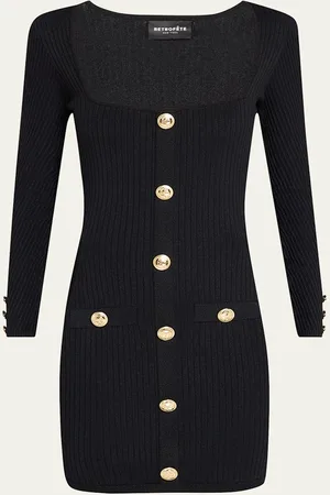 Retrofete Thea Buttoned Rib-Knit Mini Dress