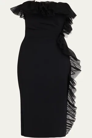 CHIARA BONI Strapless Ruffle-Trim Bodycon Dress