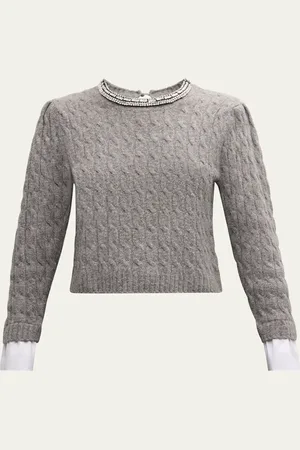 Cinq A Sept Rosario Necklace Cable-Knit Combo Sweater