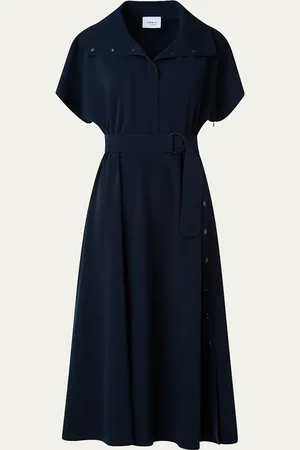 AKRIS Belted Snap Button Midi Dress