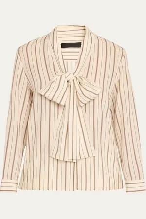 NILI LOTAN Angelique Stripe Tie-Neck Silk Blouse