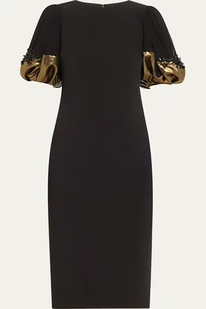 Badgley Mischka Beaded Metallic-Cuff Midi Sheath Dress