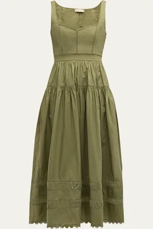 ULLA JOHNSON Isadora Ruched Lace-Inset Sweetheart Maxi Dress