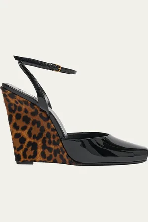 Saint Laurent Le Scandale Patent Leopard Wedge Sandals