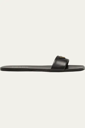 Prada Leather Logo Flat Slide Sandals