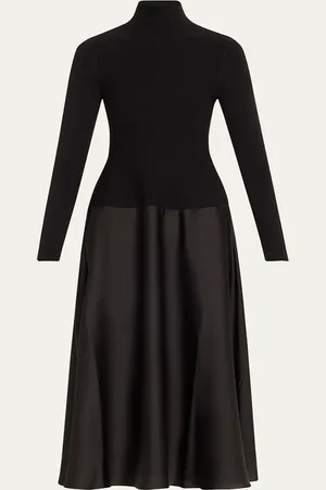 Simkhai Frances Long-Sleeve Satin Combo Midi Dress