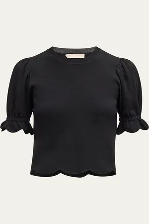 ULLA JOHNSON Noemi Puff-Sleeve Scalloped Top