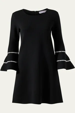 Carolina Herrera Three-Quarter Ruffle Sleeve Mini Dress with Inset Pearl Detail