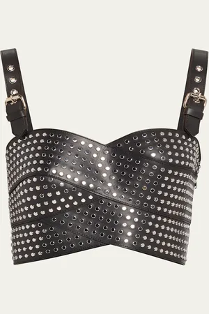 MONSE Leather Studded Bustier Crop Top