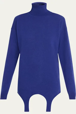 Saint Laurent High-Neck Cashmere Mini Dress with Garter Attachment