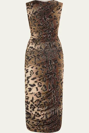 PRABAL GURUNG Ruched Leopard Print Midi Dress