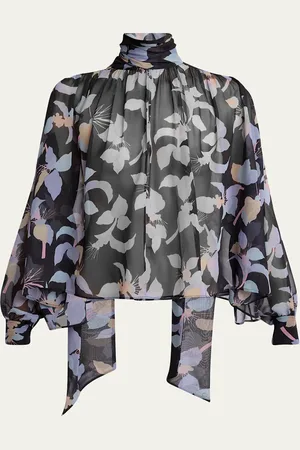 Chloé Floral-Print Chiffon Neck-Scarf Top