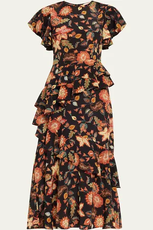ULLA JOHNSON Amaia Floral-Print Ruffle Midi Dress