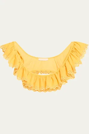 ULLA JOHNSON Selena Embroidered Flutter Bikini Top