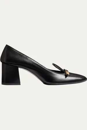 Khaite Elio Leather Buckle Loafer Pumps
