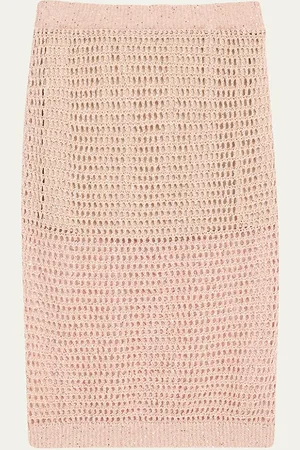 Brunello Cucinelli Linen Paillette Open-Knit Midi Skirt