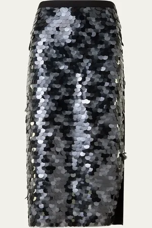 AKRIS Mix Media Lasercut Dot Sequined Midi Skirt